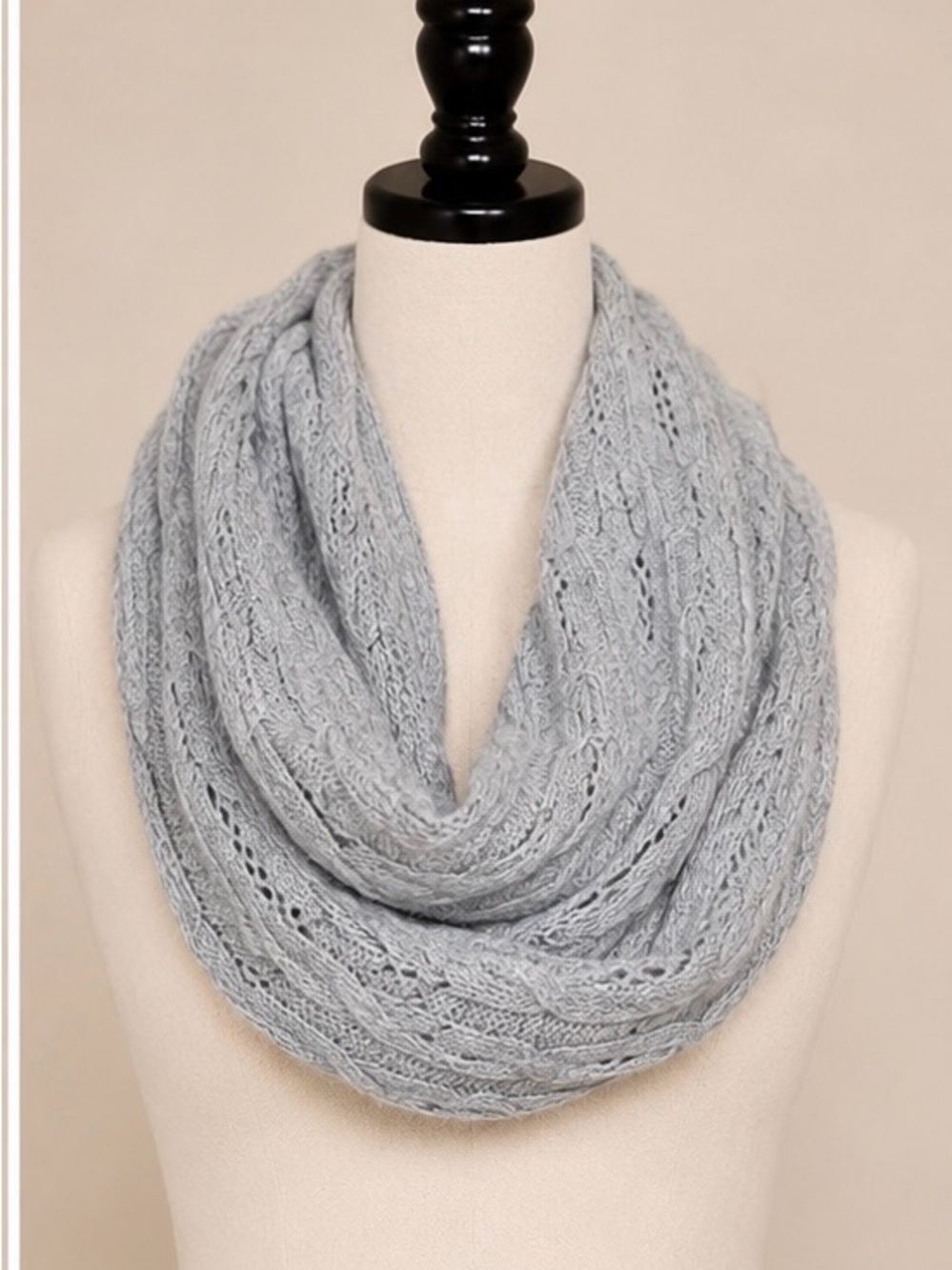 Celeste Gray 90% Wool Infinity Scarf Cashmere Angora Cable Knit